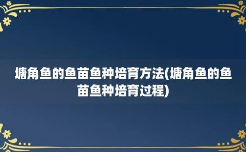 塘角鱼的鱼苗鱼种培育方法(塘角鱼的鱼苗鱼种培育过程)