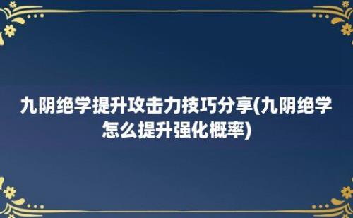 九阴绝学提升攻击力技巧分享(九阴绝学怎么提升强化概率)