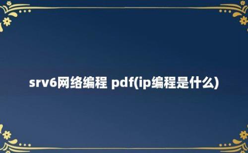 srv6网络编程 pdf(ip编程是什么)