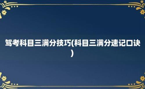 驾考科目三满分技巧(科目三满分速记口诀)