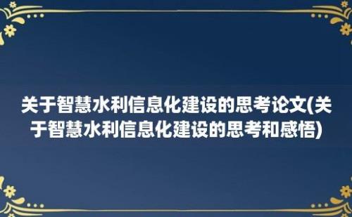 关于智慧水利信息化建设的思考论文(关于智慧水利信息化建设的思考和感悟)