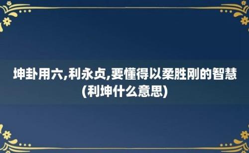 坤卦用六,利永贞,要懂得以柔胜刚的智慧(利坤什么意思)