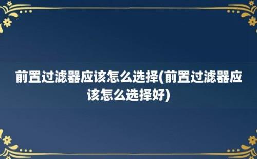 前置过滤器应该怎么选择(前置过滤器应该怎么选择好)