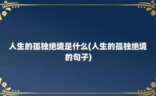 人生的孤独绝境是什么(人生的孤独绝境的句子)