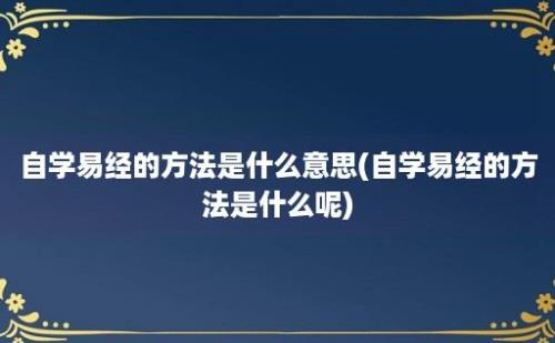 自学易经的方法是什么意思(自学易经的方法是什么呢)