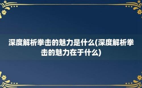 深度解析拳击的魅力是什么(深度解析拳击的魅力在于什么)