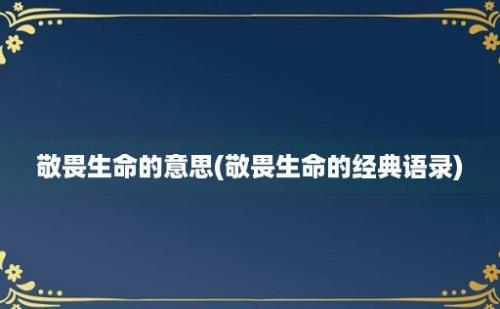 敬畏生命的意思(敬畏生命的经典语录)