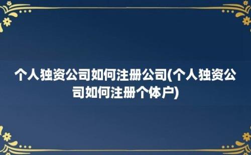 个人独资公司如何注册公司(个人独资公司如何注册个体户)