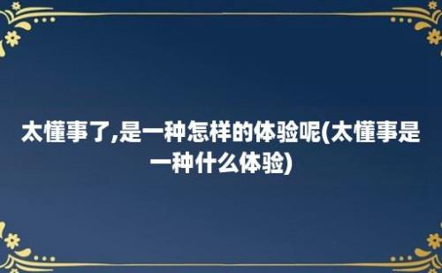 太懂事了,是一种怎样的体验呢(太懂事是一种什么体验)