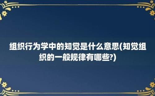 组织行为学中的知觉是什么意思(知觉组织的一般规律有哪些?)