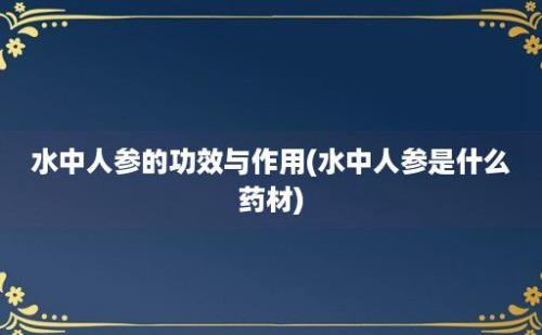 水中人参的功效与作用(水中人参是什么药材)