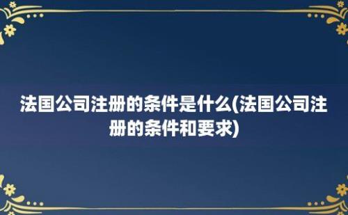 法国公司注册的条件是什么(法国公司注册的条件和要求)