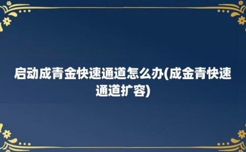 启动成青金快速通道怎么办(成金青快速通道扩容)