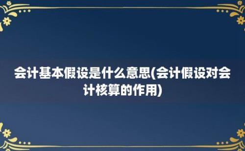 会计基本假设是什么意思(会计假设对会计核算的作用)