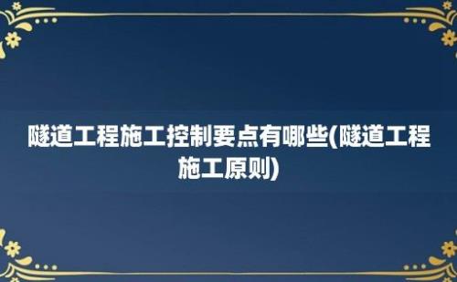 隧道工程施工控制要点有哪些(隧道工程施工原则)