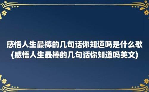 感悟人生最棒的几句话你知道吗是什么歌(感悟人生最棒的几句话你知道吗)