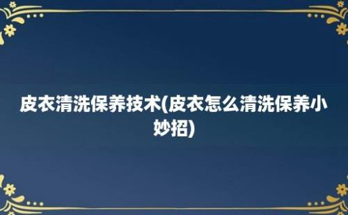 皮衣清洗保养技术(皮衣怎么清洗保养小妙招)