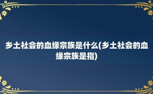 乡土社会的血缘宗族是什么(乡土社会的血缘宗族是指)