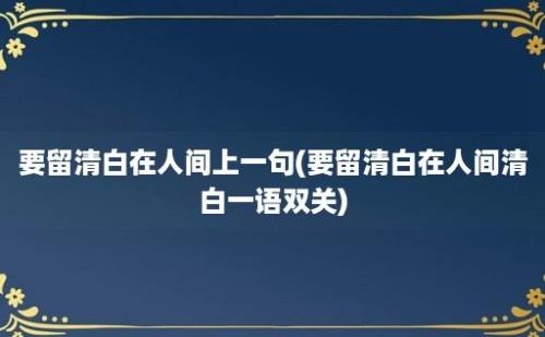 要留清白在人间上一句(要留清白在人间清白一语双关)