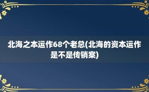 北海之本运作68个老总(北海的资本运作是不是传销案)