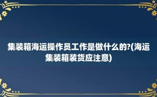 集装箱海运操作员工作是做什么的?(海运集装箱装货应注意)