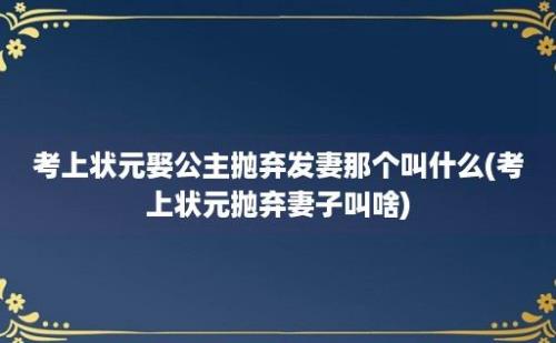 考上状元娶公主抛弃发妻那个叫什么(考上状元抛弃妻子叫啥)