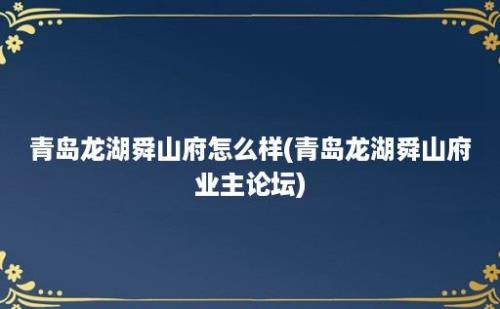 青岛龙湖舜山府怎么样(青岛龙湖舜山府业主论坛)