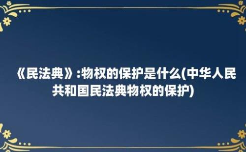 《民法典》:物权的保护是什么(中华人民共和国民法典物权的保护)