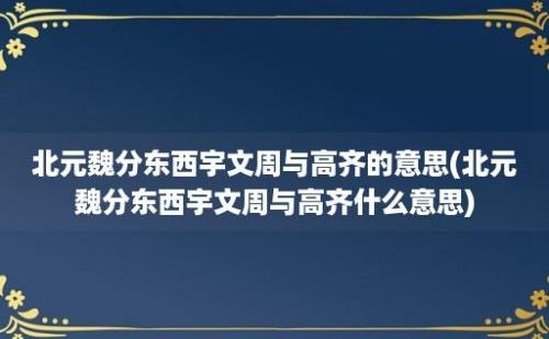 北元魏分东西宇文周与高齐的意思(北元魏分东西宇文周与高齐什么意思)