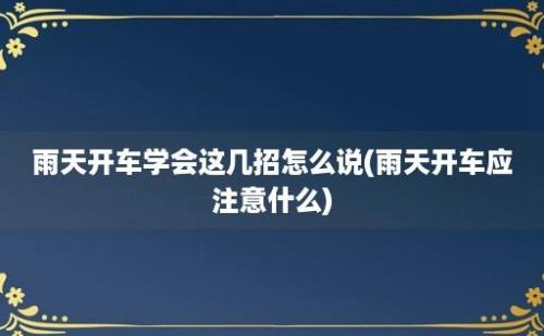 雨天开车学会这几招怎么说(雨天开车应注意什么)