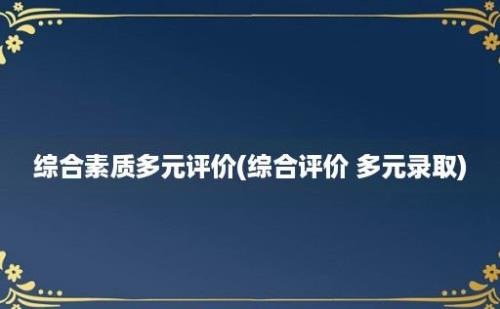 综合素质多元评价(综合评价 多元录取)