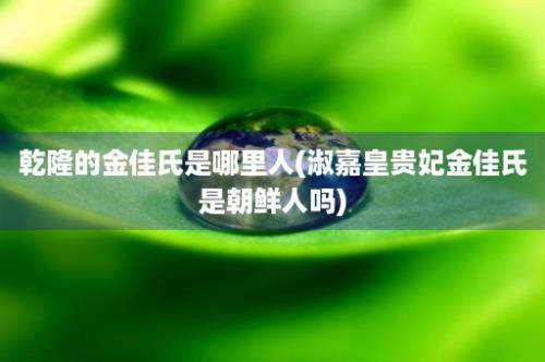 乾隆的金佳氏是哪里人(淑嘉皇贵妃金佳氏是朝鲜人吗)