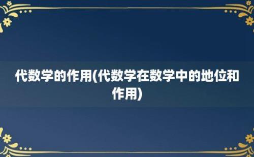 代数学的作用(代数学在数学中的地位和作用)