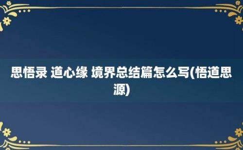 思悟录 道心缘 境界总结篇怎么写(悟道思源)