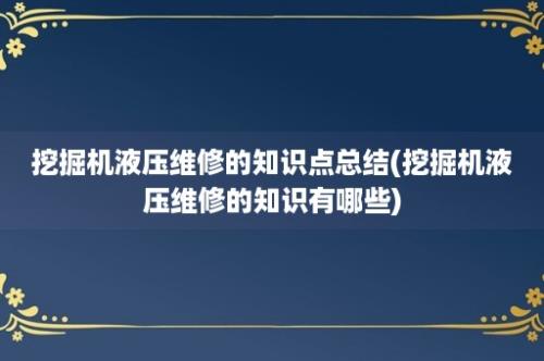 挖掘机液压维修的知识点总结(挖掘机液压维修的知识有哪些)