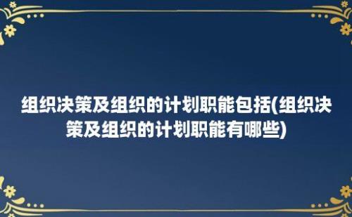 组织决策及组织的计划职能包括(组织决策及组织的计划职能有哪些)