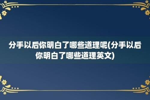 分手以后你明白了哪些道理呢(分手以后你明白了哪些道理英文)