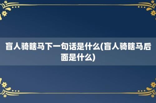 盲人骑瞎马下一句话是什么(盲人骑瞎马后面是什么)