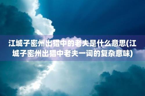 江城子密州出猎中的老夫是什么意思(江城子密州出猎中老夫一词的复杂意味)