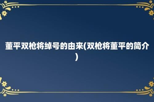 董平双枪将绰号的由来(双枪将董平的简介)