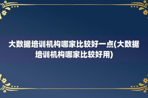 大数据培训机构哪家比较好一点(大数据培训机构哪家比较好用)