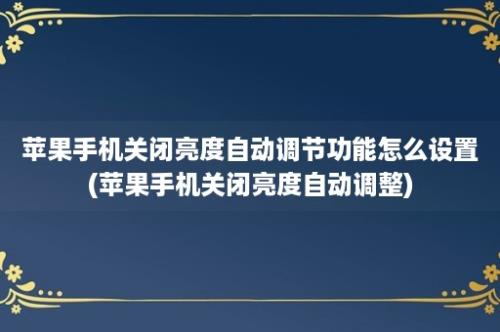 苹果手机关闭亮度自动调节功能怎么设置(苹果手机关闭亮度自动调整)