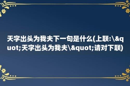 天字出头为我夫下一句是什么(上联:\"天字出头为我夫\"请对下联)