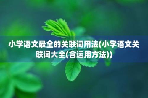 小学语文最全的关联词用法(小学语文关联词大全(含运用方法))