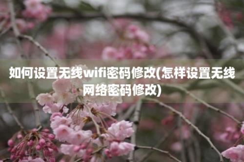 如何设置无线wifi密码修改(怎样设置无线网络密码修改)