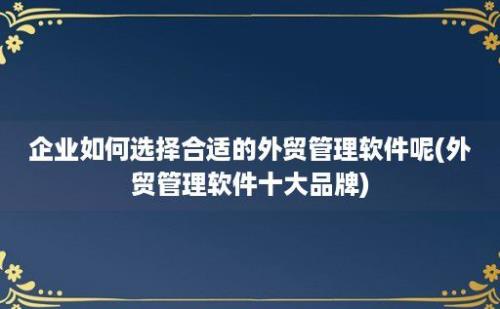 企业如何选择合适的外贸管理软件呢(外贸管理软件十大品牌)