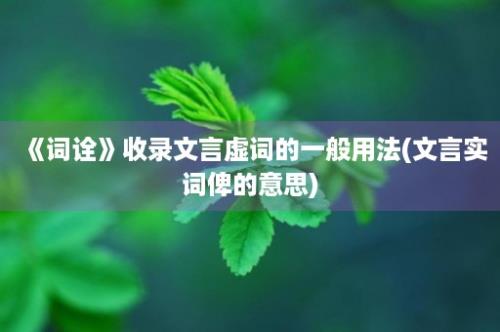 《词诠》收录文言虚词的一般用法(文言实词俾的意思)