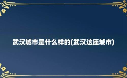 武汉城市是什么样的(武汉这座城市)