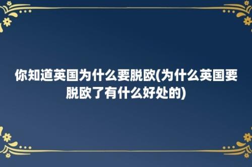 你知道英国为什么要脱欧(为什么英国要脱欧了有什么好处的)