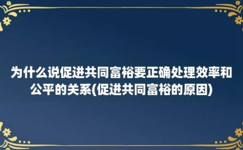 为什么说促进共同富裕要正确处理效率和公平的关系(促进共同富裕的原因)